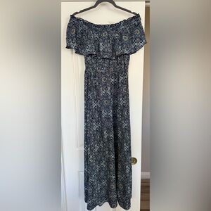 Elegant Blue Patterned Women's Dress